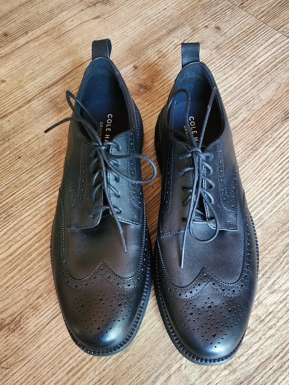 Size 13 Men's Cole Haan Grand 36 Black Leather Wingtip Derby Shoe Retail 220$